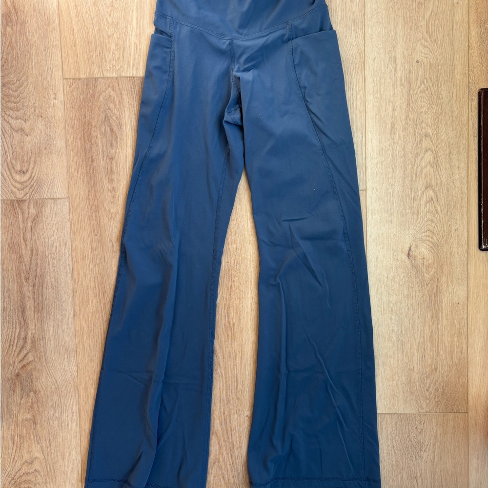 Blue Flared Yoga Pants with pockets